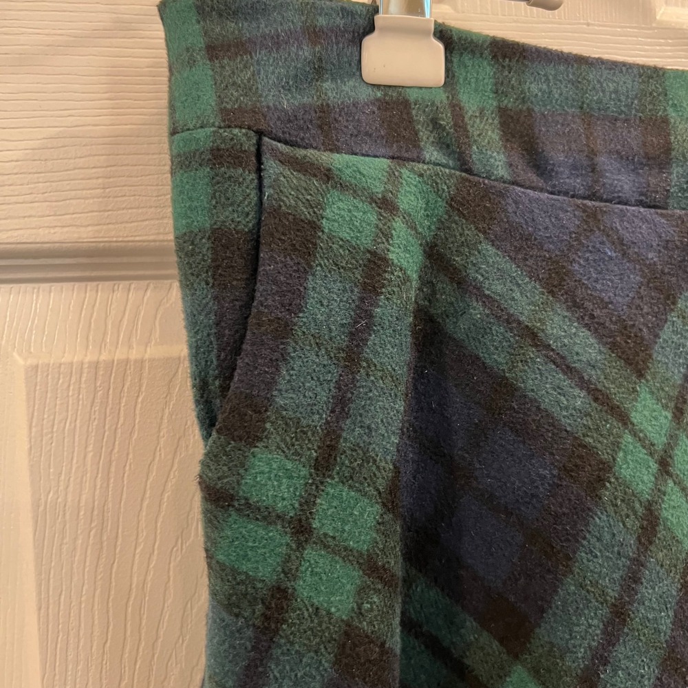 Green Navy Plaid Black Watch Midi Skirt XL Pockets Elastic Waist A-Line Fleece - Picture 3 of 12